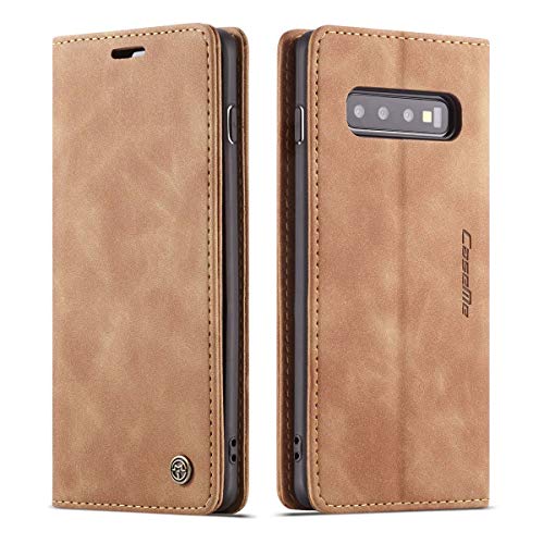 mvced Handyhülle Kompatibel mit Samsung Galaxy S10 5G,Premium Leder Flip Case Schutzhülle mit Standfunktion,Braun von mvced