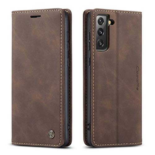mvced Handyhülle Kompatibel mit Samsung Galaxy S21,Premium Leder Flip Case Schutzhülle mit Standfunktion,Kaffee von mvced