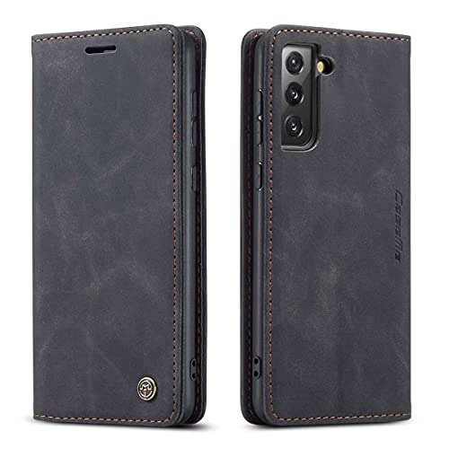 mvced Handyhülle Kompatibel mit Samsung Galaxy S21 Plus,Premium Leder Flip Case Schutzhülle mit Standfunktion,Schwarz von mvced