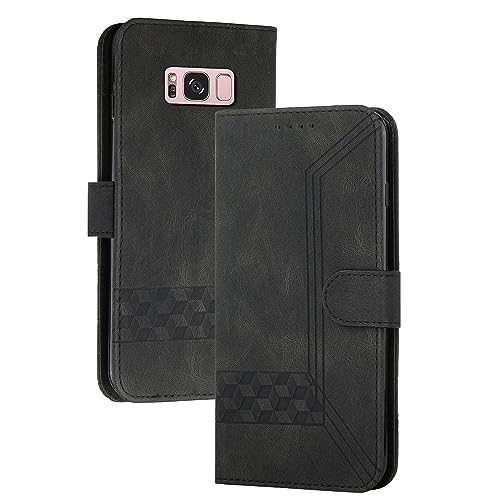 mvced Handyhülle Kompatibel mit Samsung Galaxy S8,Premium Leder Flip Case Schutzhülle mit Standfunktion,Schwarz von mvced