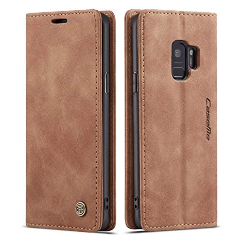 mvced Handyhülle Kompatibel mit Samsung Galaxy S9,Premium Leder Flip Case Schutzhülle mit Standfunktion,Braun von mvced