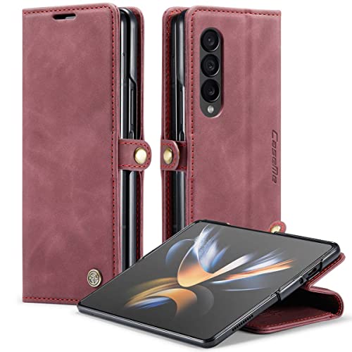 mvced Handyhülle Kompatibel mit Samsung Galaxy Z Fold 4,Premium Leder Flip Case Schutzhülle mit Standfunktion,Wein rot von mvced