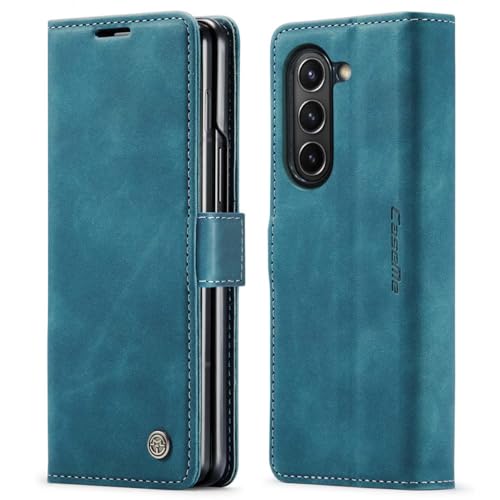 mvced Handyhülle Kompatibel mit Samsung Galaxy Z Fold 5,Premium Leder Flip Case Schutzhülle mit Standfunktion,Blau von mvced
