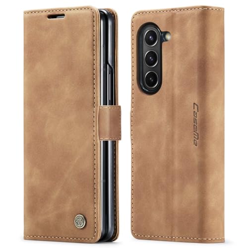 mvced Handyhülle Kompatibel mit Samsung Galaxy Z Fold 5,Premium Leder Flip Case Schutzhülle mit Standfunktion,Braun von mvced