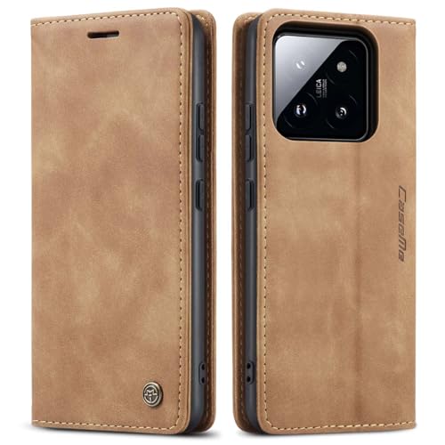 mvced Handyhülle Kompatibel mit Xiaomi 14,Premium Leder Flip Case Schutzhülle mit Standfunktion,Braun von mvced