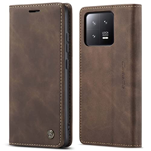 mvced Handyhülle Kompatibel mit Xiaomi Mi 13 5G,Premium Leder Flip Case Schutzhülle mit Standfunktion,Kaffee von mvced