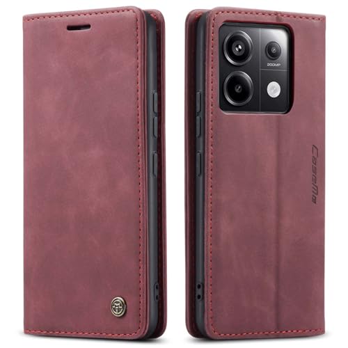mvced Handyhülle Kompatibel mit Xiaomi Poco X6 5G,Premium Leder Flip Case Schutzhülle mit Standfunktion,Wein rot von mvced