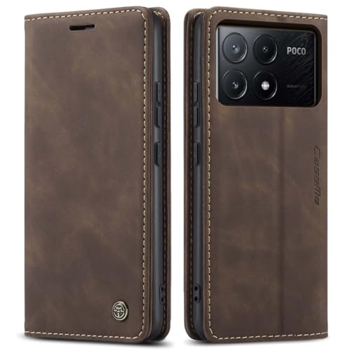 mvced Handyhülle Kompatibel mit Xiaomi Poco X6 Pro 5G,Premium Leder Flip Case Schutzhülle mit Standfunktion,Kaffee von mvced