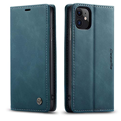 mvced Handyhülle Kompatibel mit iPhone 11 6.1,Premium Leder Flip Case Schutzhülle mit Standfunktion,Blau von mvced