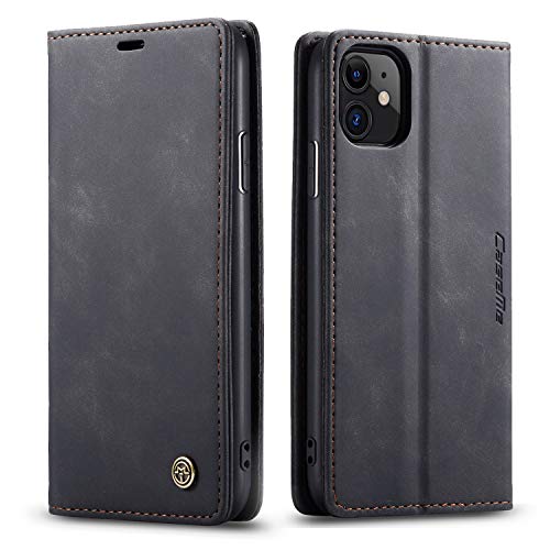 mvced Handyhülle Kompatibel mit iPhone 11 6.1,Premium Leder Flip Case Schutzhülle mit Standfunktion,Schwarz von mvced