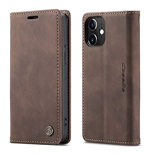 mvced Handyhülle Kompatibel mit iPhone 12 Mini 5.4,Premium Leder Flip Case Schutzhülle mit Standfunktion,Kaffee von mvced