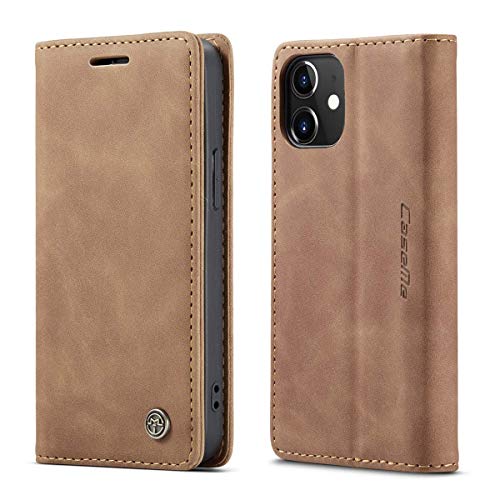 mvced Handyhülle Kompatibel mit iPhone 12 Mini 5.4,Premium Leder Flip Case Schutzhülle mit Standfunktion,Braun von mvced