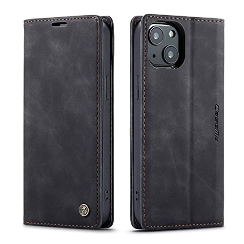 mvced Handyhülle Kompatibel mit iPhone 13,Premium Leder Flip Case Schutzhülle mit Standfunktion,Schwarz von mvced