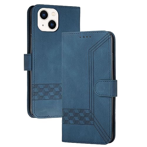 mvced Handyhülle Kompatibel mit iPhone 13 (6.1),Premium Leder Flip Case Schutzhülle mit Standfunktion,Blau von mvced