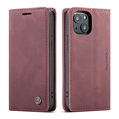 mvced Handyhülle Kompatibel mit iPhone 13 Mini,Premium Leder Flip Case Schutzhülle mit Standfunktion,Wein rot von mvced