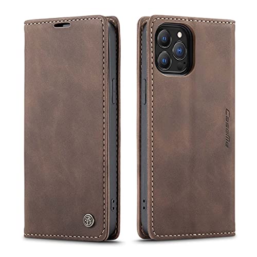 mvced Handyhülle Kompatibel mit iPhone 13 Pro,Premium Leder Flip Case Schutzhülle mit Standfunktion,Kaffee von mvced