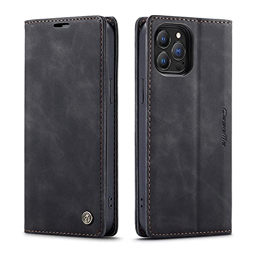 mvced Handyhülle Kompatibel mit iPhone 13 Pro Max,Premium Leder Flip Case Schutzhülle mit Standfunktion,Schwarz von mvced