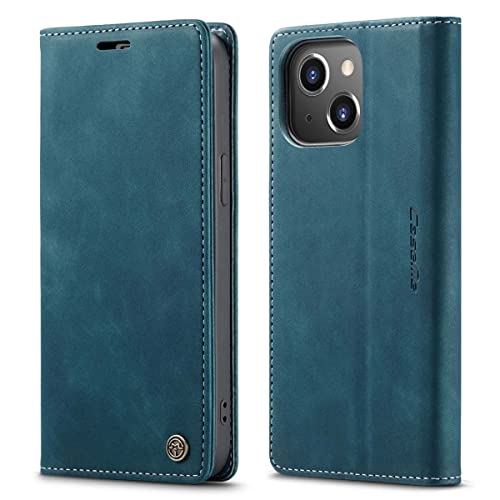 mvced Handyhülle Kompatibel mit iPhone 14 (6.1 Zoll),Premium Leder Flip Case Schutzhülle mit Standfunktion,Blau von mvced