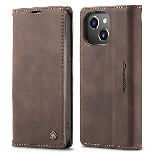 mvced Handyhülle Kompatibel mit iPhone 14 Plus (6.7 Zoll),Premium Leder Flip Case Schutzhülle mit Standfunktion,Kaffee von mvced