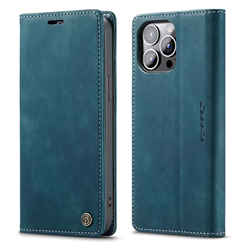 mvced Handyhülle Kompatibel mit iPhone 14 Pro (6.1 Zoll),Premium Leder Flip Case Schutzhülle mit Standfunktion,Blau von mvced