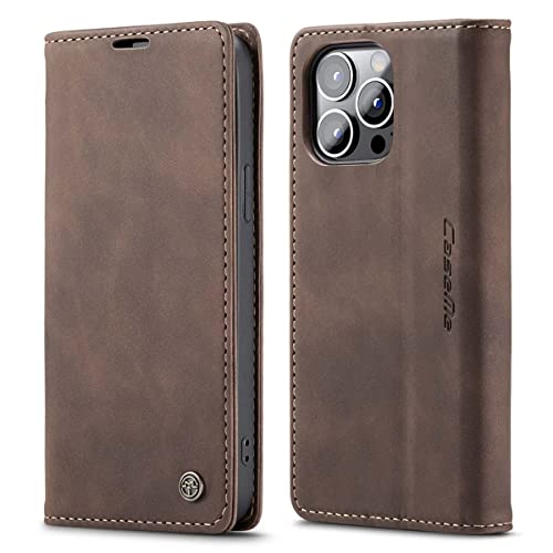 mvced Handyhülle Kompatibel mit iPhone 14 Pro (6.1 Zoll),Premium Leder Flip Case Schutzhülle mit Standfunktion,Kaffee von mvced