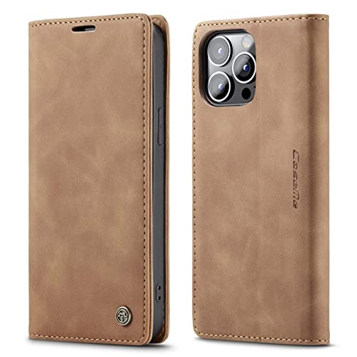 mvced Handyhülle Kompatibel mit iPhone 14 Pro Max (6.7 Zoll),Premium Leder Flip Case Schutzhülle mit Standfunktion,Braun von mvced