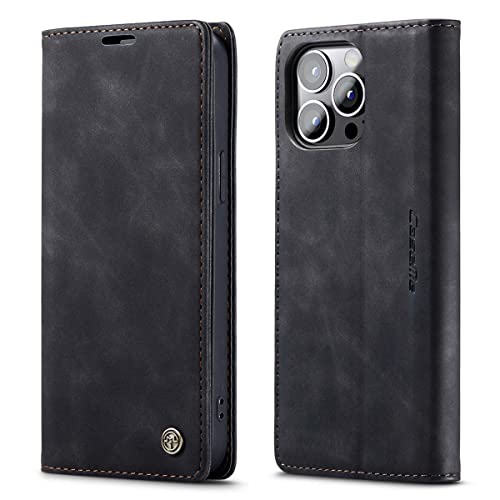 mvced Handyhülle Kompatibel mit iPhone 14 Pro Max (6.7 Zoll),Premium Leder Flip Case Schutzhülle mit Standfunktion,Schwarz von mvced