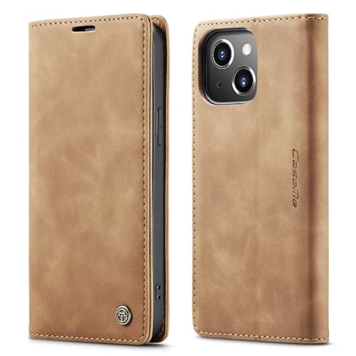 mvced Handyhülle Kompatibel mit iPhone 15 6.1 Zoll,Premium Leder Flip Case Schutzhülle mit Standfunktion,Braun von mvced