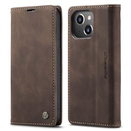 mvced Handyhülle Kompatibel mit iPhone 15 6.1 Zoll,Premium Leder Flip Case Schutzhülle mit Standfunktion,Kaffee von mvced