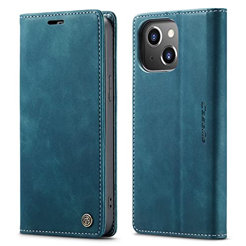 mvced Handyhülle Kompatibel mit iPhone 15 6.1 Zoll,Premium Leder Flip Case Schutzhülle mit Standfunktion,Blau von mvced