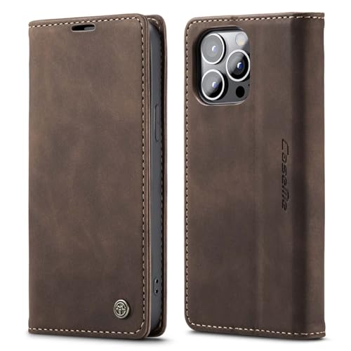 mvced Handyhülle Kompatibel mit iPhone 15 Pro 6.1 Zoll,Premium Leder Flip Case Schutzhülle mit Standfunktion,Kaffee von mvced