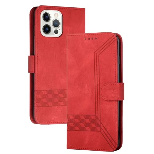 mvced Handyhülle Kompatibel mit iPhone 15 Pro (6.1 inch),Premium Leder Flip Case Schutzhülle mit Standfunktion,Rot von mvced