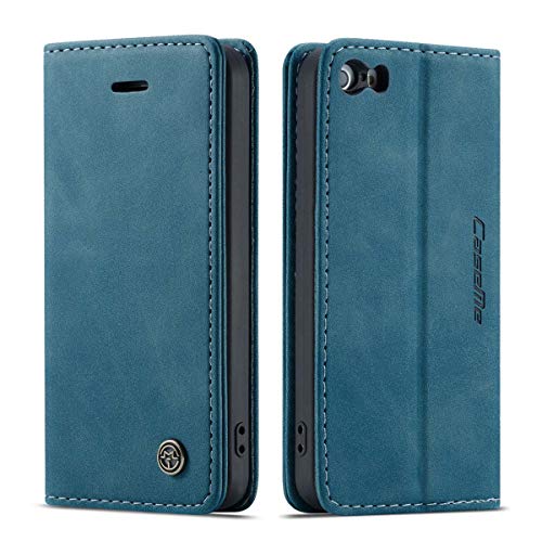 mvced Handyhülle Kompatibel mit iPhone 5/5S (4,0-Zoll-Bildschirm),Premium Leder Flip Case Schutzhülle mit Standfunktion,Blau von mvced