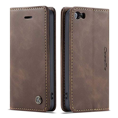 mvced Handyhülle Kompatibel mit iPhone 5/5S (4,0-Zoll-Bildschirm),Premium Leder Flip Case Schutzhülle mit Standfunktion,Kaffee von mvced