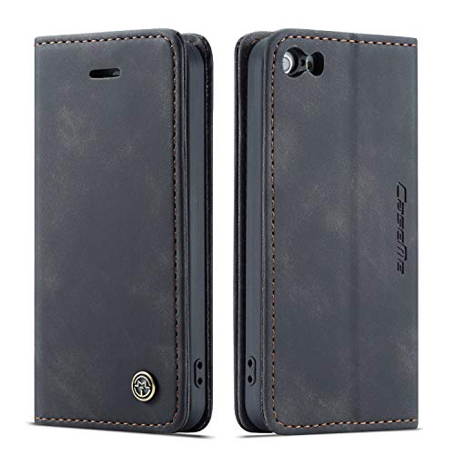 mvced Handyhülle Kompatibel mit iPhone 5/5S (4,0-Zoll-Bildschirm),Premium Leder Flip Case Schutzhülle mit Standfunktion,Schwarz von mvced