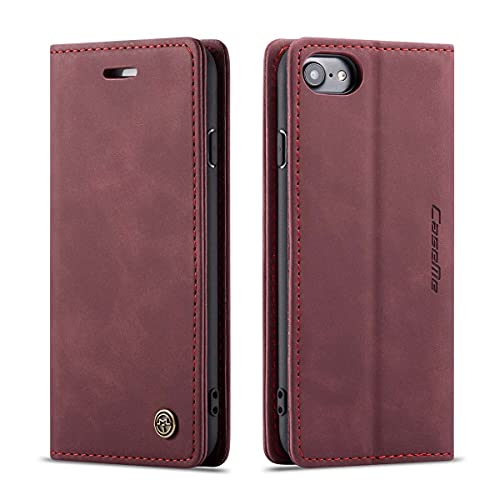mvced Handyhülle Kompatibel mit iPhone SE 2020/iPhone 7/8,Premium Leder Flip Case Schutzhülle mit Standfunktion,Wein rot von mvced
