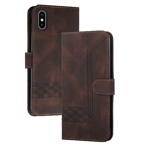 mvced Handyhülle Kompatibel mit iPhone X/iPhone XS (5.8),Premium Leder Flip Case Schutzhülle mit Standfunktion,Kaffee von mvced