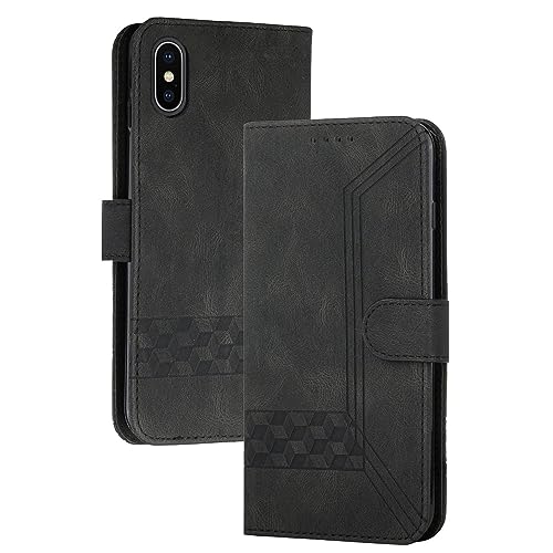 mvced Handyhülle Kompatibel mit iPhone X/iPhone XS (5.8),Premium Leder Flip Case Schutzhülle mit Standfunktion,Schwarz von mvced