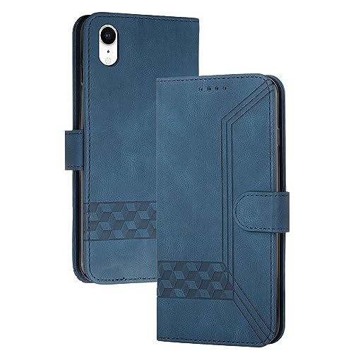 mvced Handyhülle Kompatibel mit iPhone XR (6.1),Premium Leder Flip Case Schutzhülle mit Standfunktion,Blau von mvced