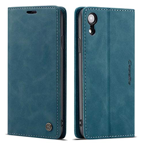 mvced Handyhülle Kompatibel mit iPhone XR 6.1,Premium Leder Flip Case Schutzhülle mit Standfunktion,Blau von mvced