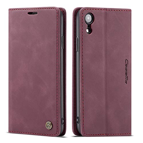 mvced Handyhülle Kompatibel mit iPhone XR 6.1,Premium Leder Flip Case Schutzhülle mit Standfunktion,Wein rot von mvced