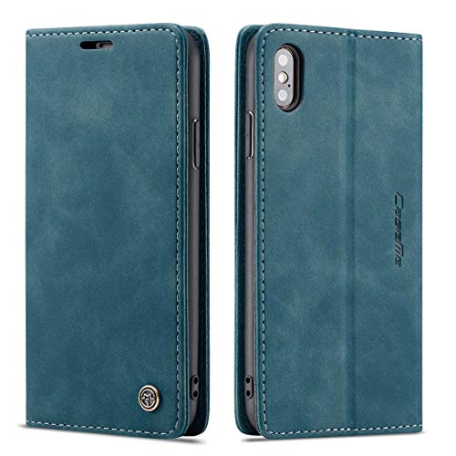 mvced Handyhülle Kompatibel mit iPhone XS Max 6.5,Premium Leder Flip Case Schutzhülle mit Standfunktion,Blau von mvced