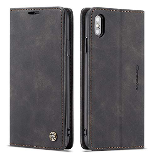 mvced Handyhülle Kompatibel mit iPhone XS Max 6.5,Premium Leder Flip Case Schutzhülle mit Standfunktion,Schwarz von mvced