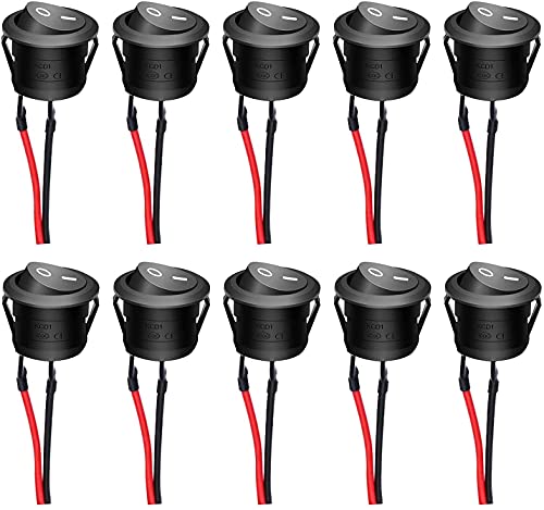 mxuteuk 10Stück 12V Wippschalter SPST 2Position Kippschalter Rund AC 6A/250V 10A/125V Ein/Aus schalter 2 polig Auto Boot Runde Schalter Wippschalter Button Mit Draht KCD1-2-101-X von mxuteuk