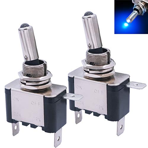 mxuteuk 2 Stück Kippschalter 12V 20A Blaue LED beleuchtet SPST EIN/AUS Hochleistungs-Wippschalter 3 poliges Für PKW LKW Boot ASW-07D-BU von mxuteuk