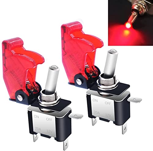 mxuteuk 2 Stück Kippschalter 12V 20A Rote LED beleuchtet SPST EIN/AUS Hochleistungs-Wippschalter 3 polig mit roter wasserdicht Abdeckung Für PKW LKW Boot ASW-07D-R-RMZ von mxuteuk