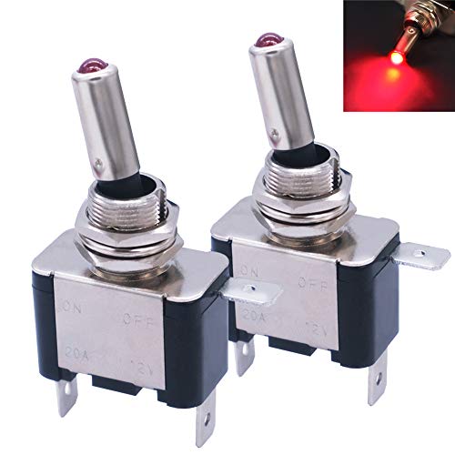 mxuteuk 2 Stück Kippschalter 12V 20A Rote LED beleuchtet SPST EIN/AUS Hochleistungs-Wippschalter 3 poligFür PKW LKW Boot ASW-07D-R von mxuteuk
