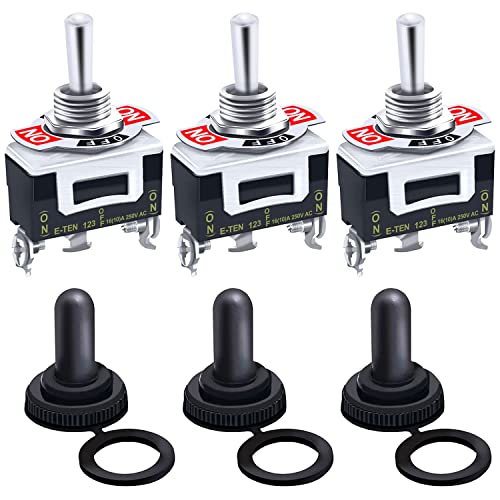 mxuteuk 3 Stück Momentaner Kippschalter Schalter 20A 125 V SPDT 3 Position 3-poliger (EIN)-Aus-(EIN) Hochleistungs-Wippschalter Schalter mit wasserdicht Metall Schutzkappe Ten-123-3mz-B123 von mxuteuk
