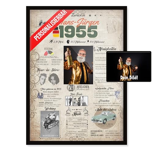 myDreamwork® 1955-5 Felder PERSONALISIERBAR! 70. Geburtstag Mann Frau - Geschenk zum 70. Geburtstag - Geburtstagskarte 70 Frau von myDreamwork
