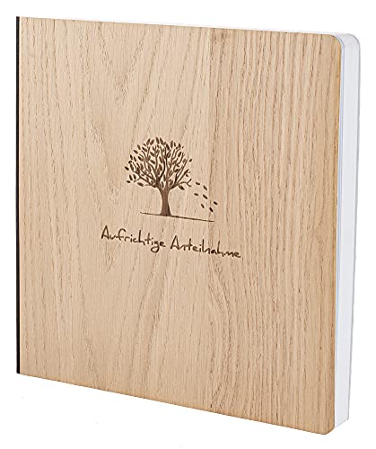 Kondolenzbuch mit edlem Holzcover in der Größe 20 x 20cm Trauerbuch bei Beerdigung Trauer Abschied 192 beschreibbare Seiten hochwertiges Papier von myZirbe